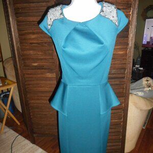 Excellent condition Dorothy Perkins UK beaded detail teal dress, size 6 US